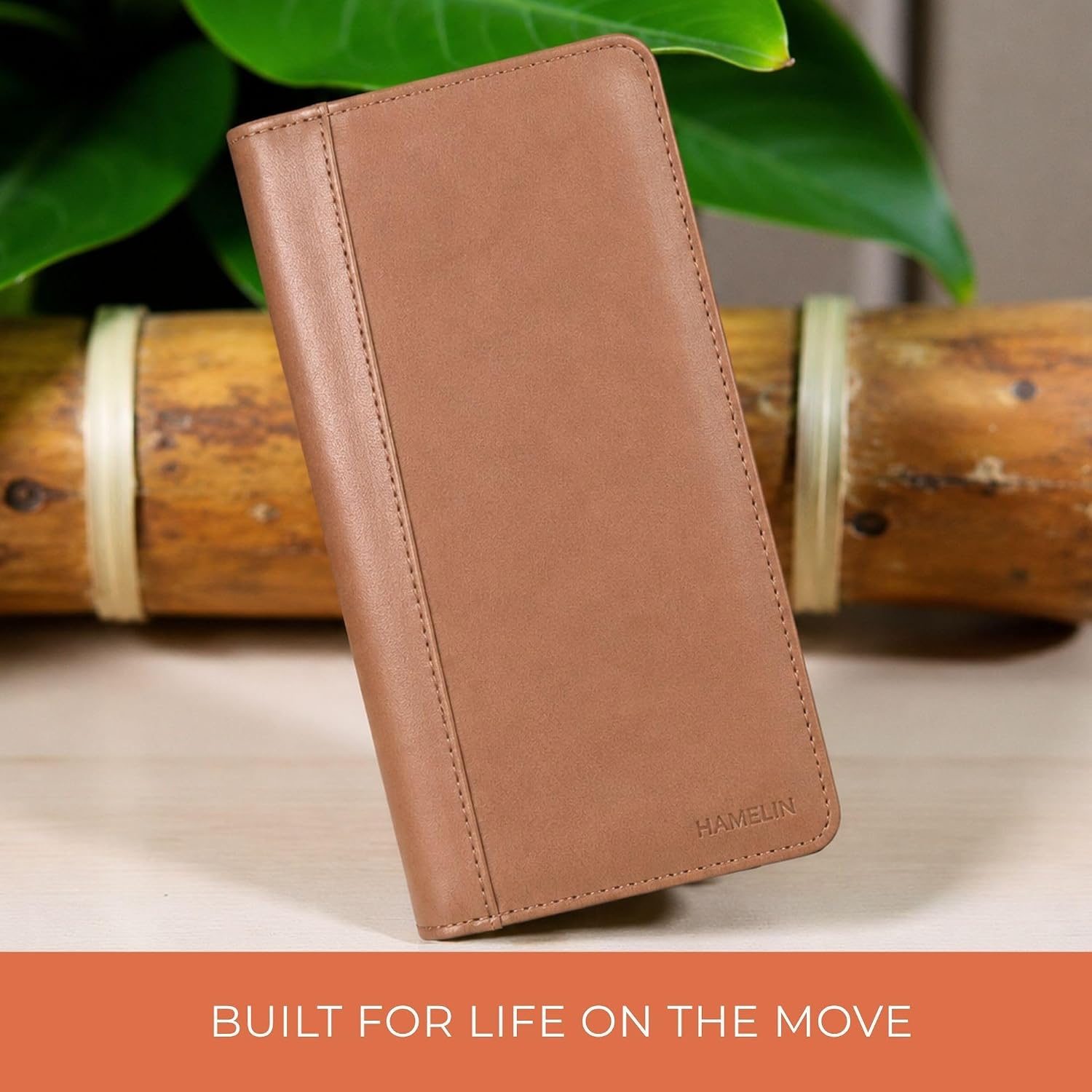 HAMELIN Family Passport Holder for Men & Women | RFID/NFC Blocking Vegan Leather Zipped Travel Passport Cover for Couple & Kids with 4 Passport, 8 Credit Card Slots, Cash & Boarding Pass - Caramel - Image 3