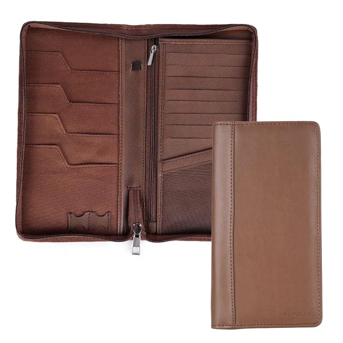 HAMELIN Family Passport Holder for Men & Women | RFID/NFC Blocking Vegan Leather Zipped Travel Passport Cover for Couple & Kids with 4 Passport, 8 Credit Card Slots, Cash & Boarding Pass - Caramel - Image 2