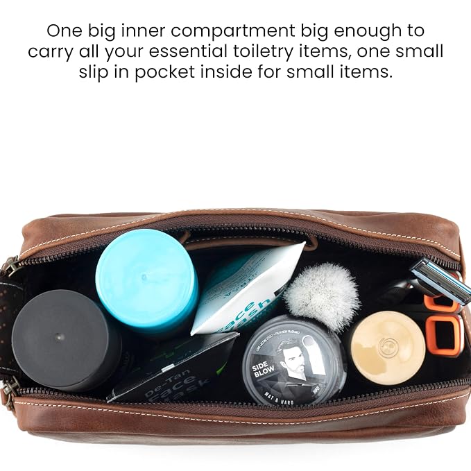 Rustic Town Leather Toiletry Bag for Men & Women - - Image 9
