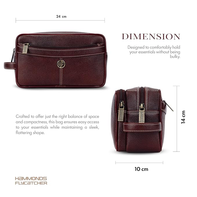 Hammonds Flycatcher Genuine Leather Toiletry Bag for Men and Women Cosmetic Organizer Bag, Travel Organizer Pouch, Toiletry Pouch for Men with Multiple Pockets, Shaving Kit Bag for Men - Brown - Image 3