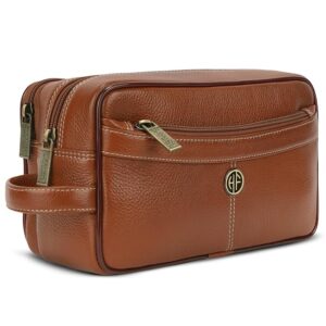 Hammonds Flycatcher Genuine Leather Toiletry Bag for Men and Women Cosmetic Organizer Bag, Travel Organizer Pouch, Toiletry Pouch for Men with Multiple Pockets, Shaving Kit Bag for Men - Brown