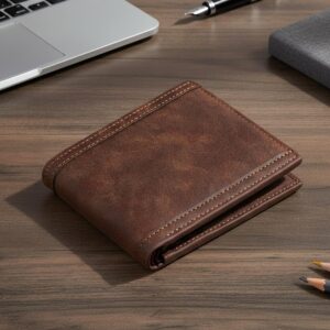 The Wallet Store Vegan Leather Bifold Wallet for Men with Zipper Coin Pocket Slim RFID-Safe Design Multiple Card Slots, ID Window & Cash Compartment Stylish Daily Use Men’s Wallet (Brown)
