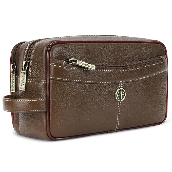 Hammonds Flycatcher Genuine Leather Toiletry Bag for Men and Women Cosmetic Organizer Bag, Travel Organizer Pouch, Toiletry Pouch for Men with Multiple Pockets, Shaving Kit Bag for Men - Brown - Image 6