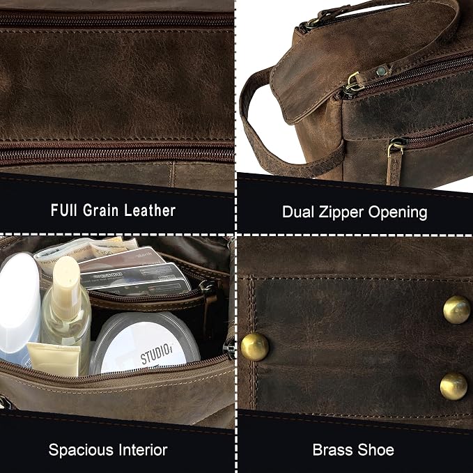 Rustic Town Leather Toiletry Bag for Men & Women - - Image 6