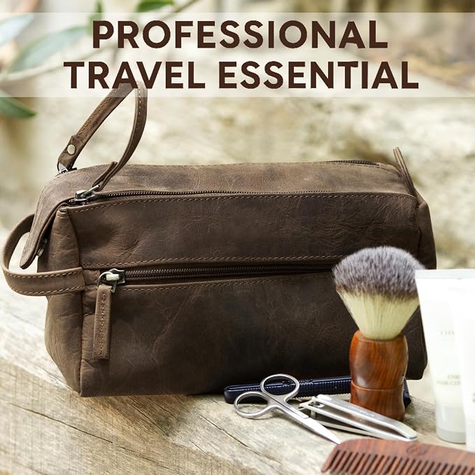 Rustic Town Leather Toiletry Bag for Men & Women - - Image 7