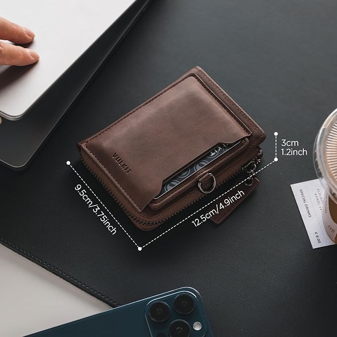 VULKIT Men's RFID Blocking Leather Wallet - Bifold Zip Around Card Holder with Coin Pocket - Espresso - Image 5