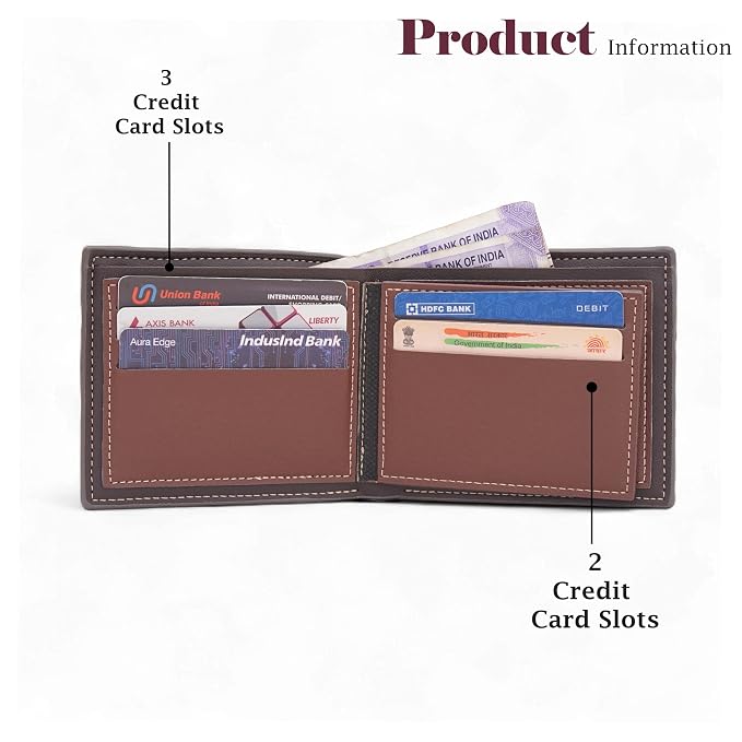 The Wallet Store Vegan Leather Bifold Wallet for Men with Zipper Coin Pocket Slim RFID-Safe Design Multiple Card Slots, ID Window & Cash Compartment Stylish Daily Use Men’s Wallet (Brown) - Image 3