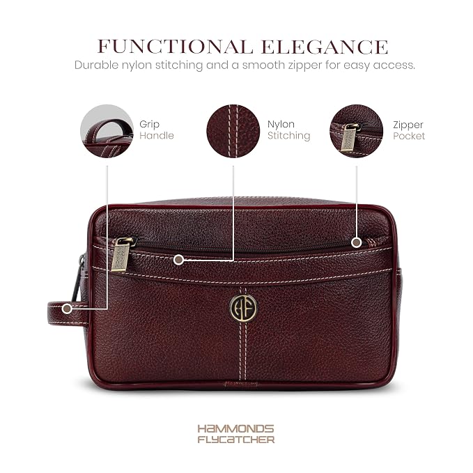 Hammonds Flycatcher Genuine Leather Toiletry Bag for Men and Women Cosmetic Organizer Bag, Travel Organizer Pouch, Toiletry Pouch for Men with Multiple Pockets, Shaving Kit Bag for Men - Brown - Image 4