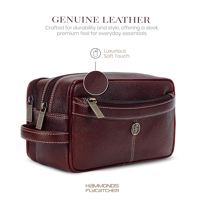 Hammonds Flycatcher Genuine Leather Toiletry Bag for Men and Women Cosmetic Organizer Bag, Travel Organizer Pouch, Toiletry Pouch for Men with Multiple Pockets, Shaving Kit Bag for Men - Brown - Image 5