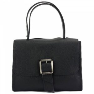 Italian Cow Leather Flap Handbag with Buckle Detail