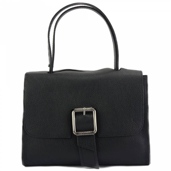 Italian Cow Leather Flap Handbag with Buckle Detail