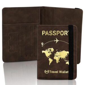 Storite RFID Blocking Leather Travel Passport Holder,14.8x11Cm, Brown